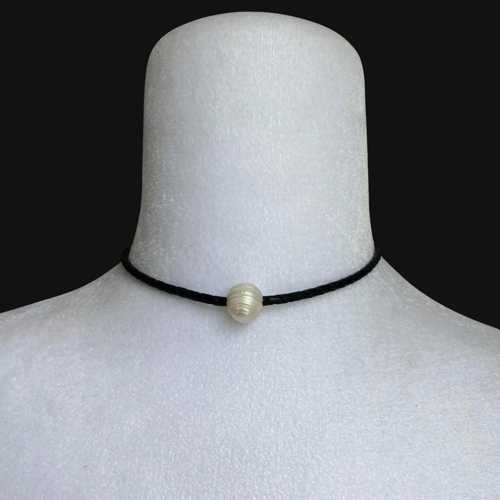 vintage genuine freshwater pearl on black cord necklace choker